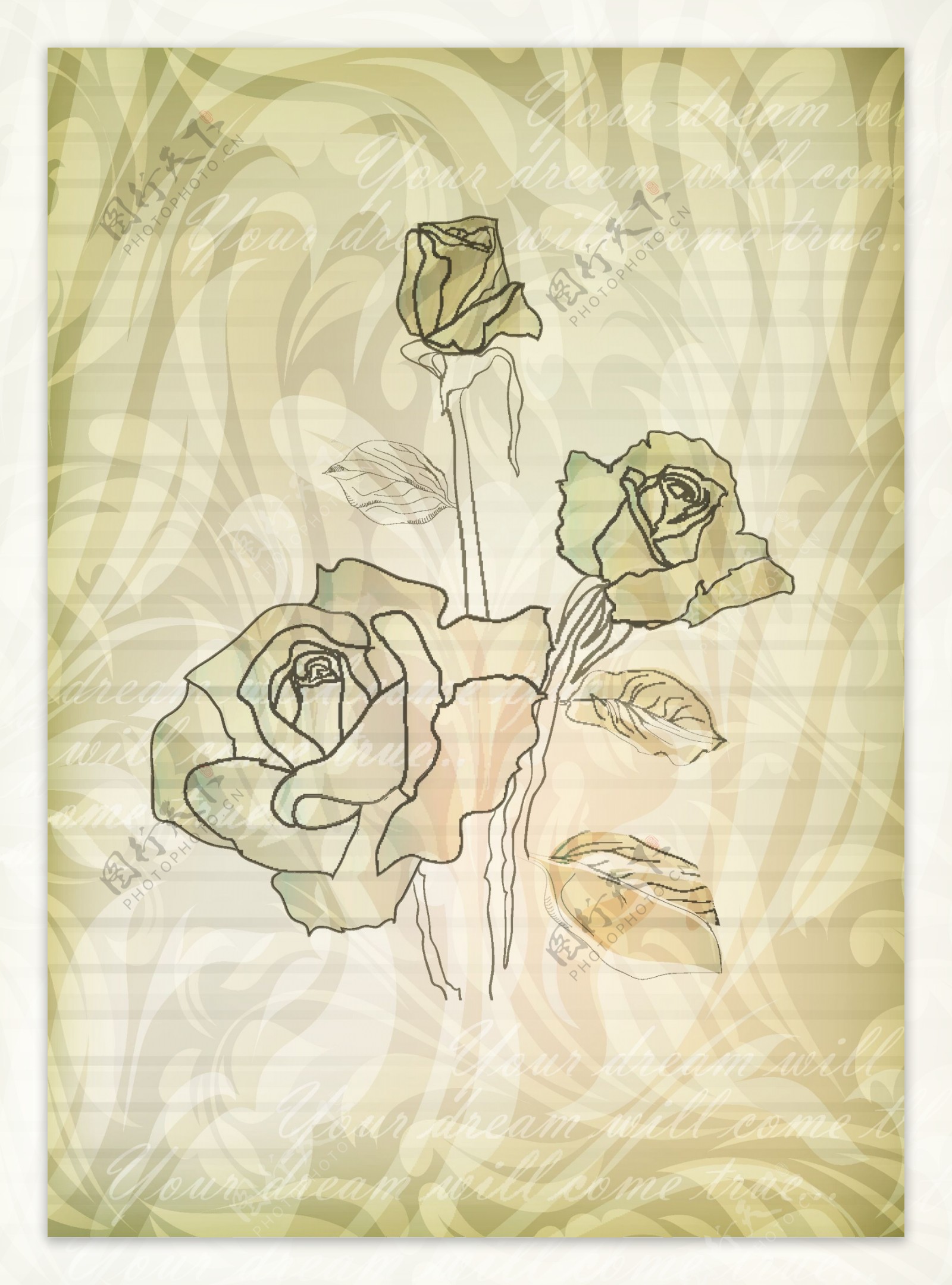 淡雅玫瑰花纹背景矢量素材4