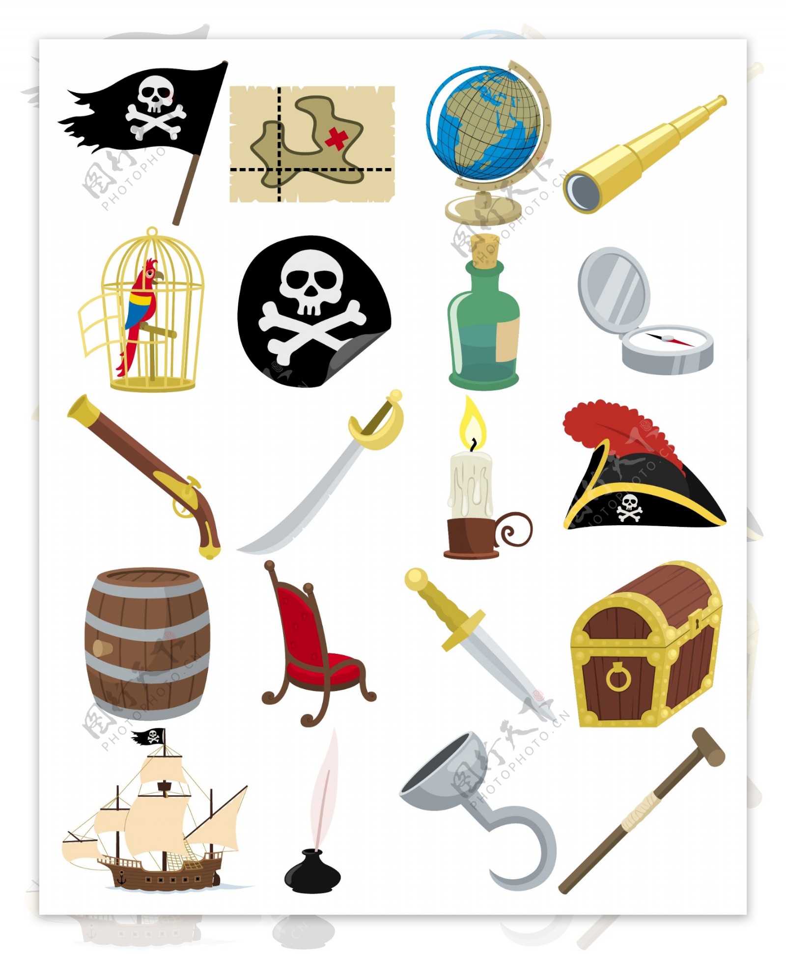 卡通海盗元素图标