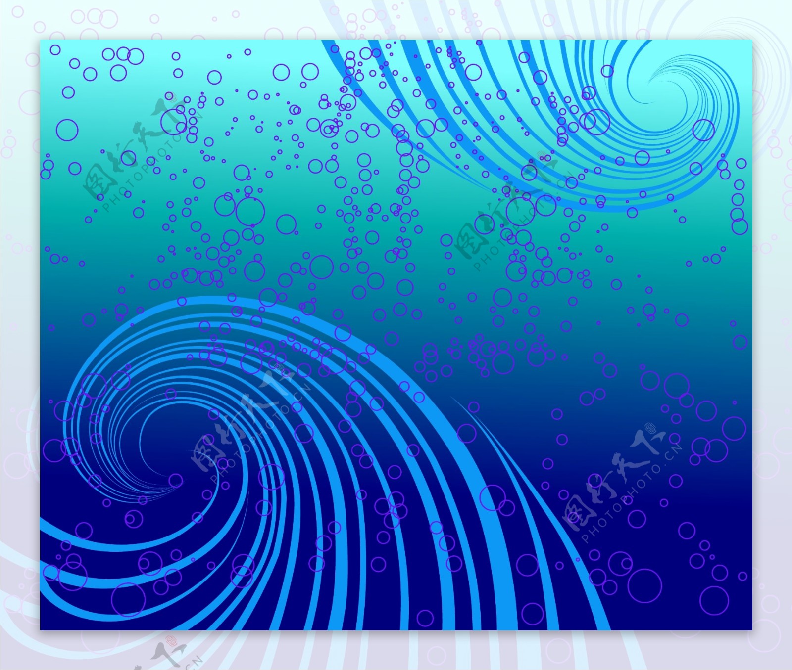 一个蓝色漩涡的视觉效果和泡泡背景矢量素材