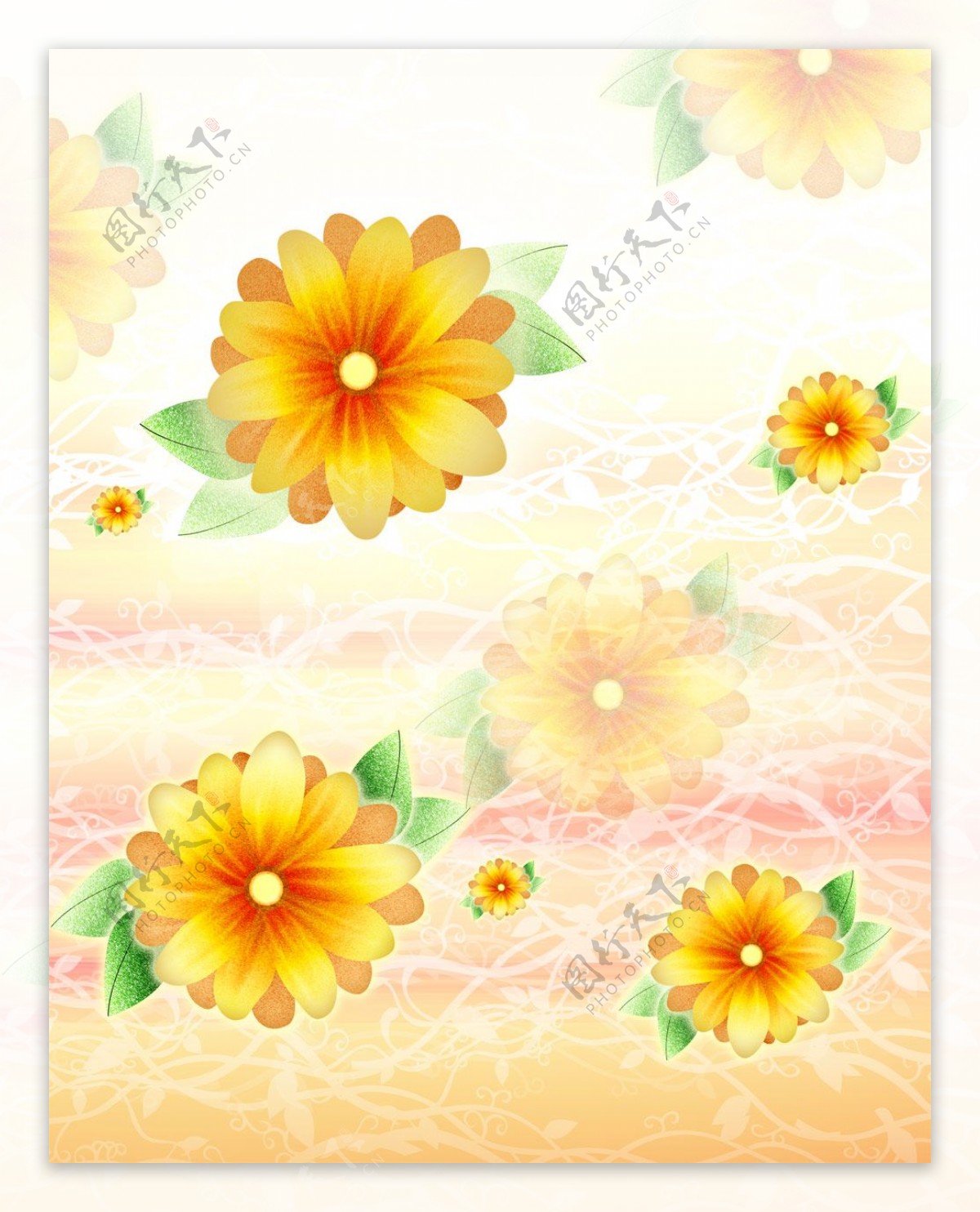 精美黄色花朵移动门图案PSD