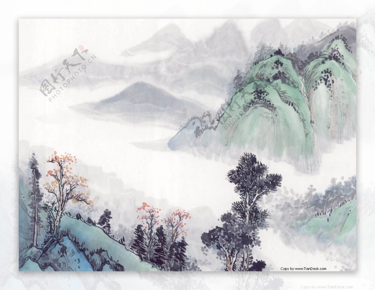 中国山水画小树