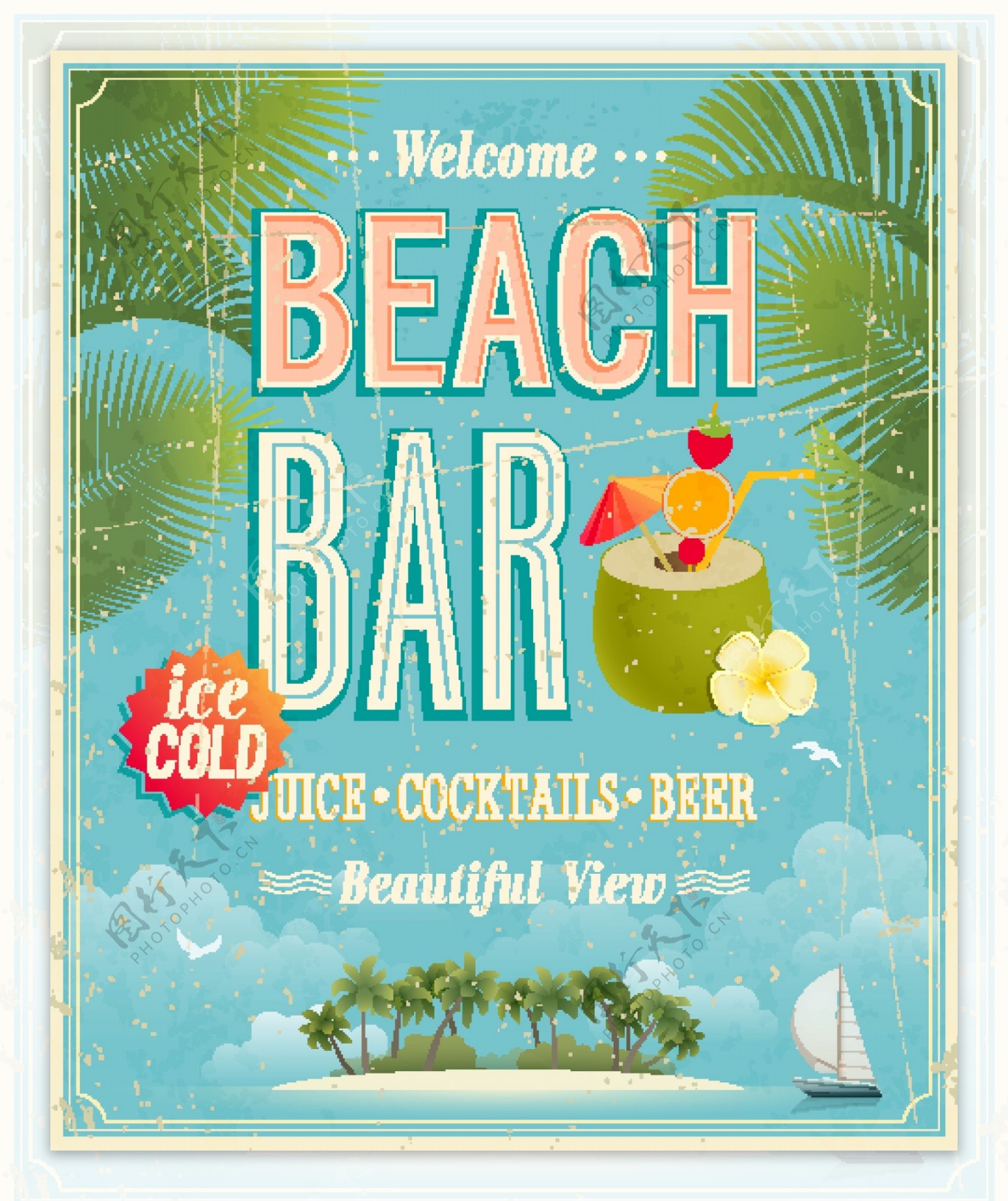 经典的海滩酒吧海报矢量素材01