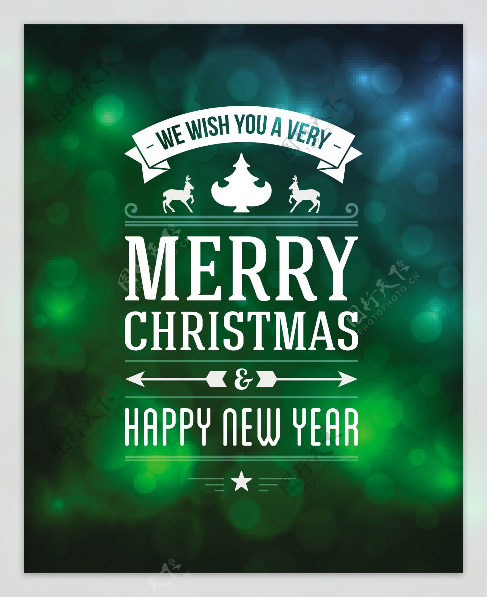 绿色圣诞快乐和新年快乐矢量