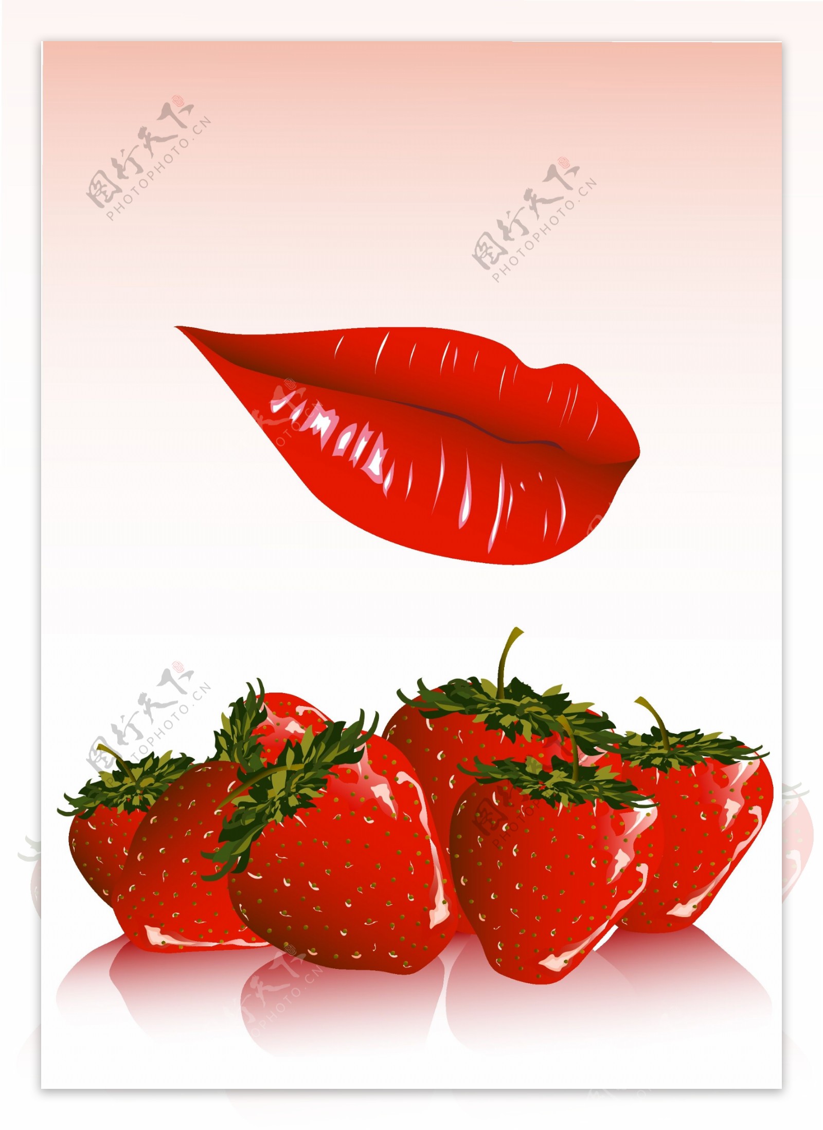 鲜红的嘴唇和草莓矢量素材