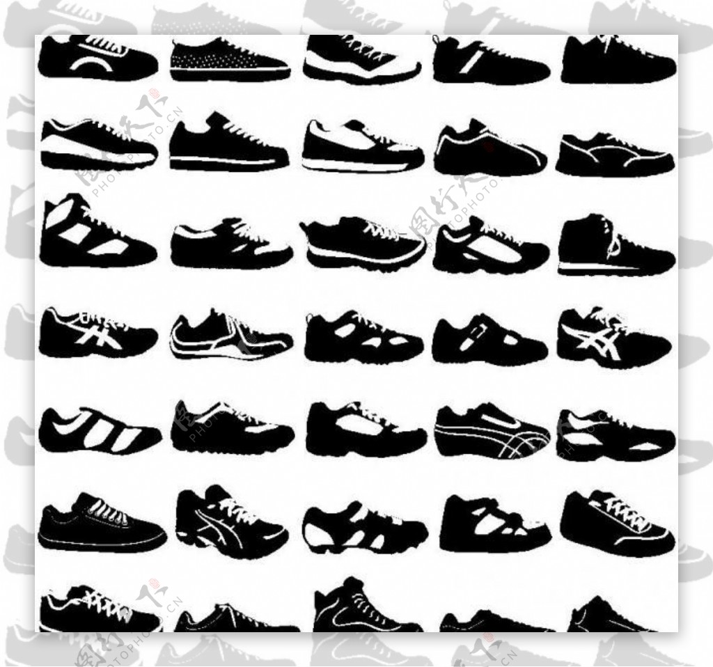 多款黑白运动鞋剪影矢量图图片