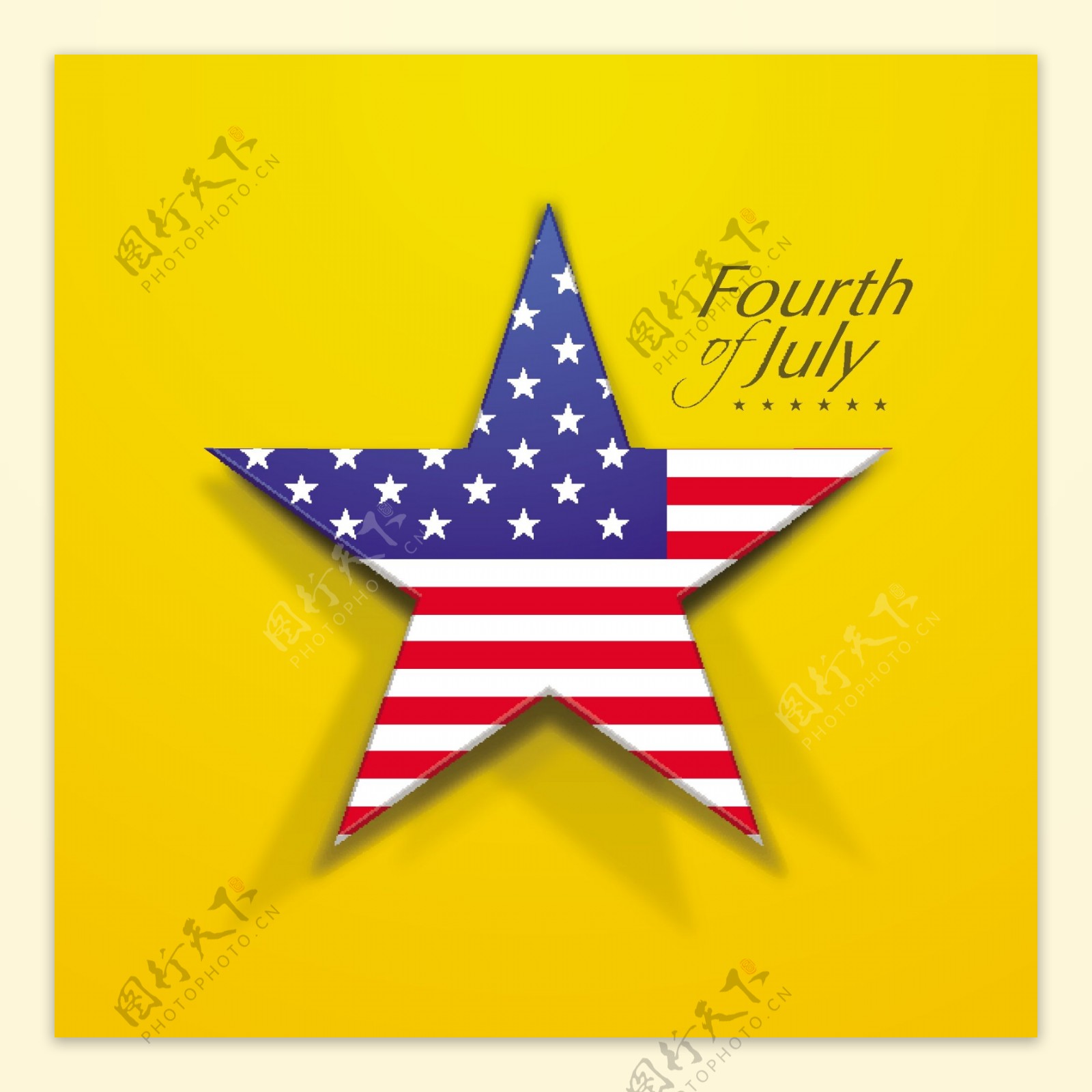 在黄色背景星状的美国国旗
