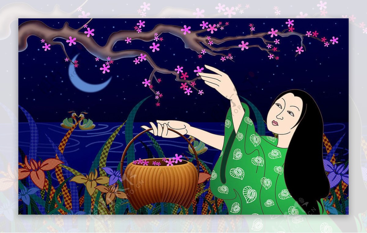位图插画民族风女人日本风格免费素材