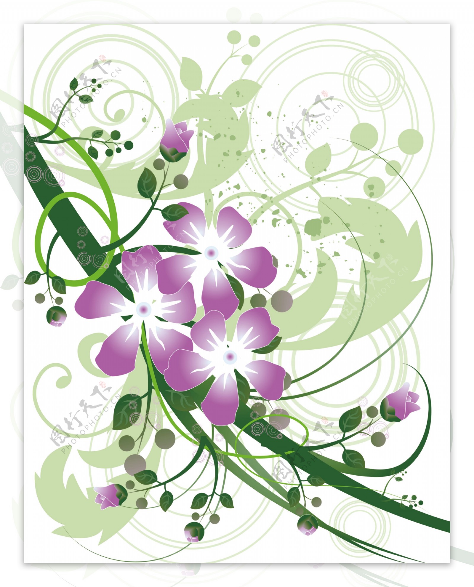紫色花朵绿叶移门图片