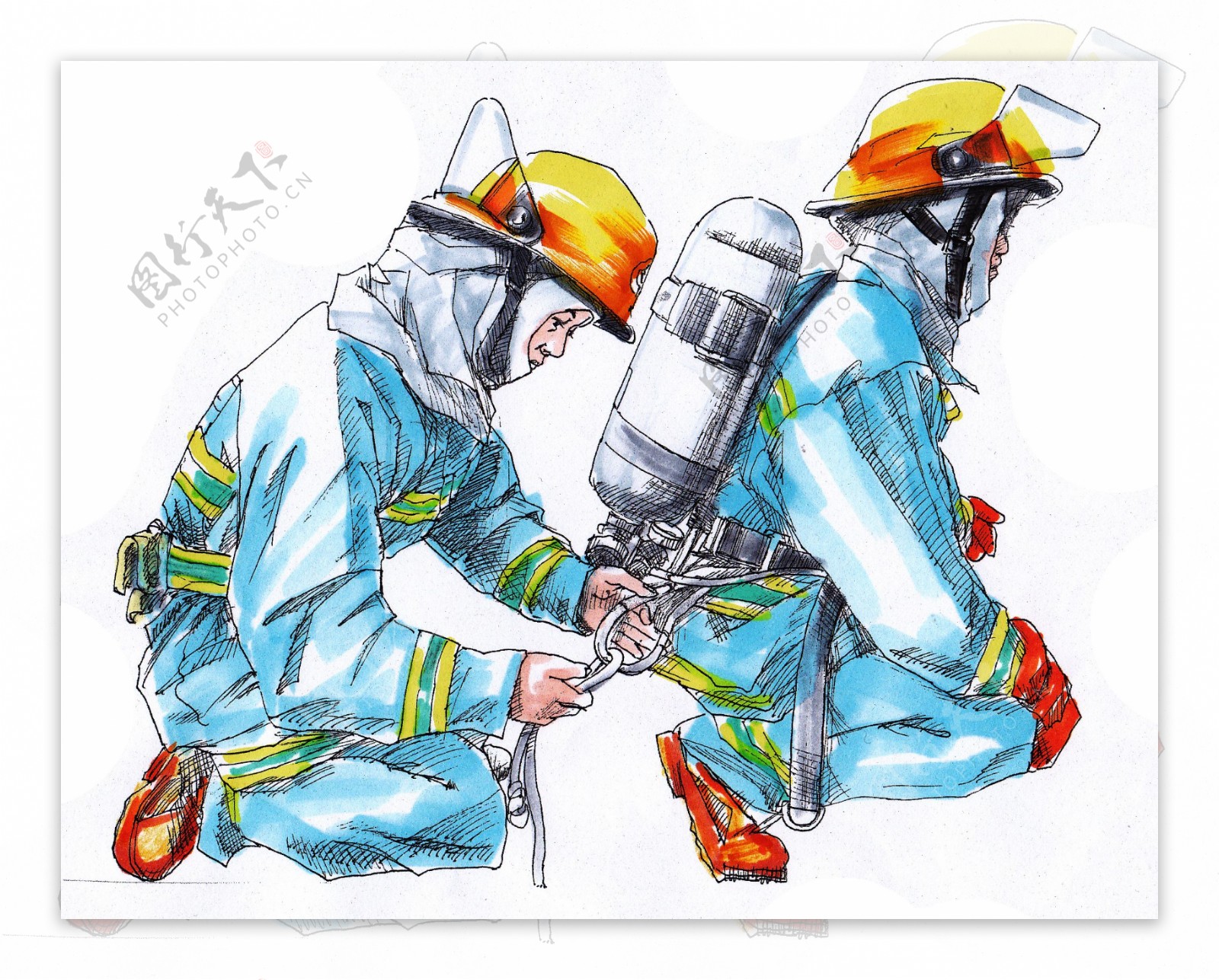 消防人物手绘插图图片