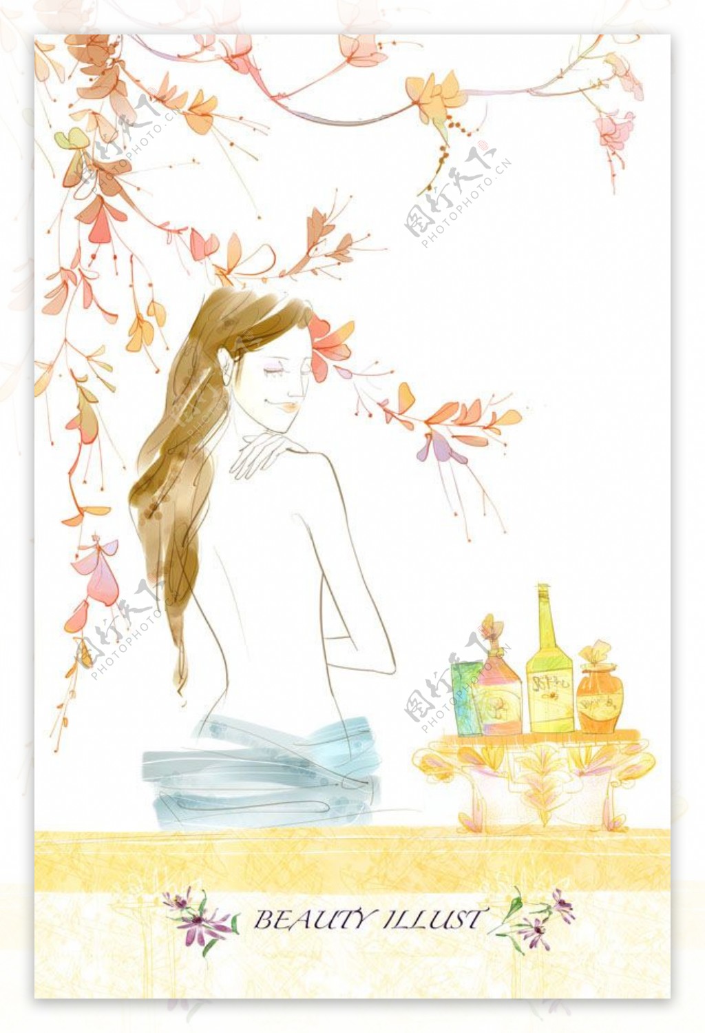 美女水疗洗浴手绘广告PSD分层素材