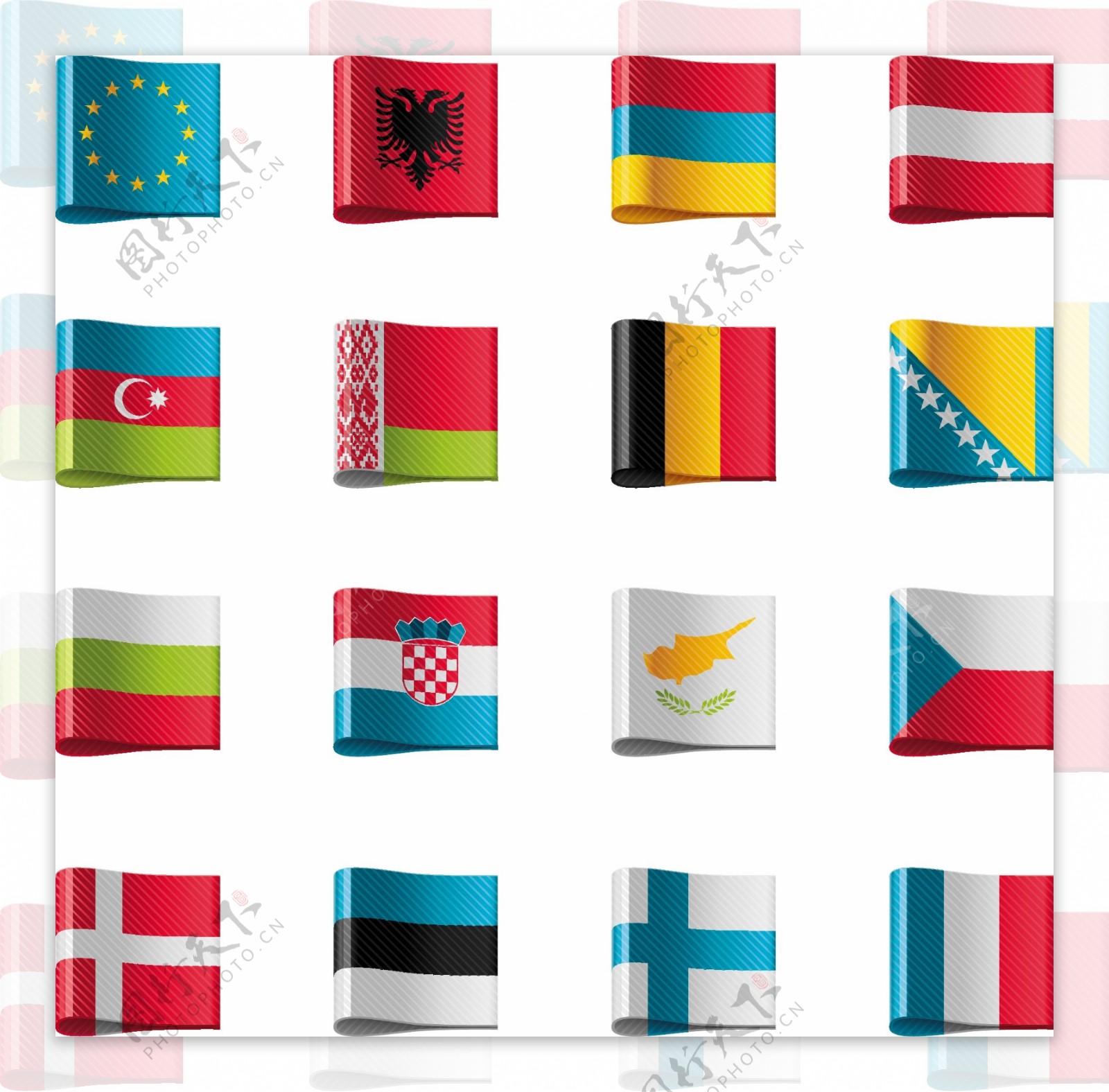 世界各国国旗标签矢量素材1