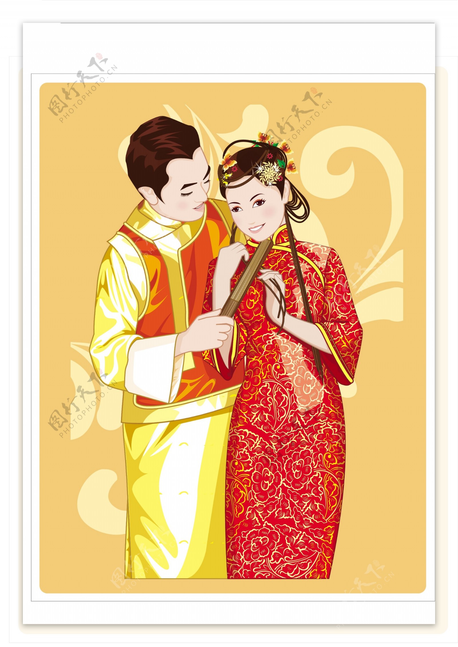 中国传统新婚夫妇AI矢量图06
