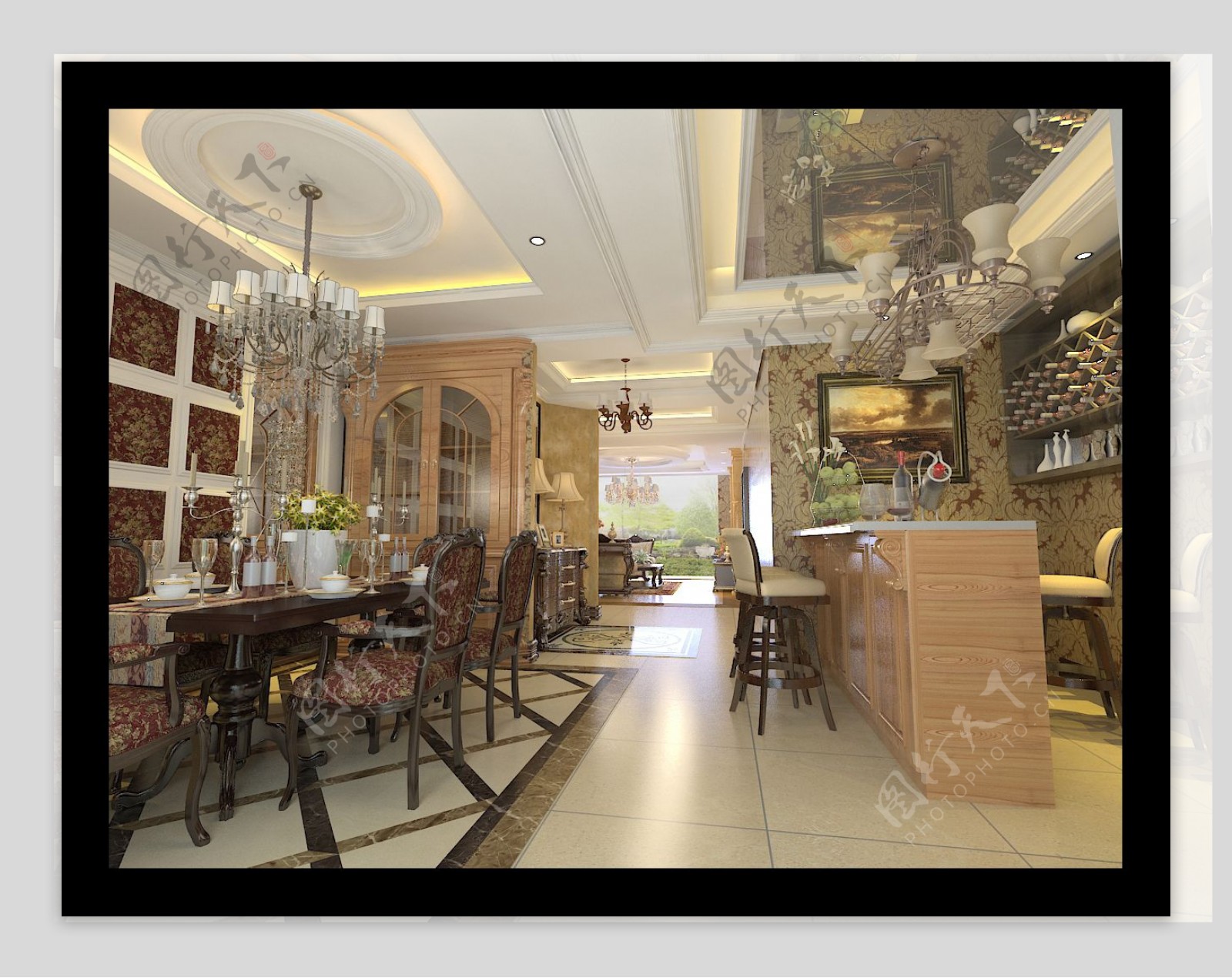 欧式餐厅吧台效果图图片