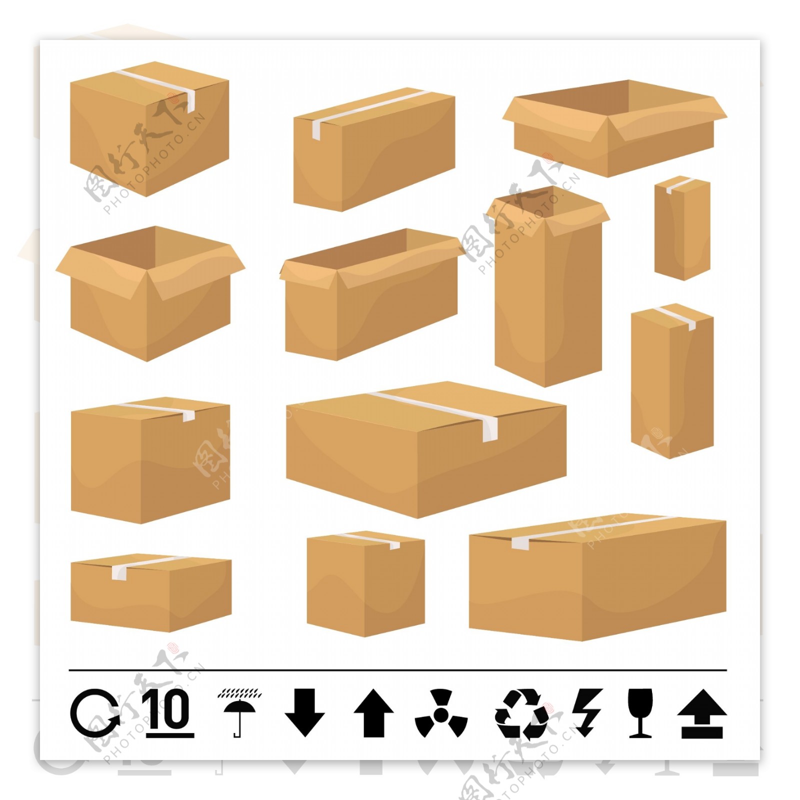 包装盒及纸箱模板矢量