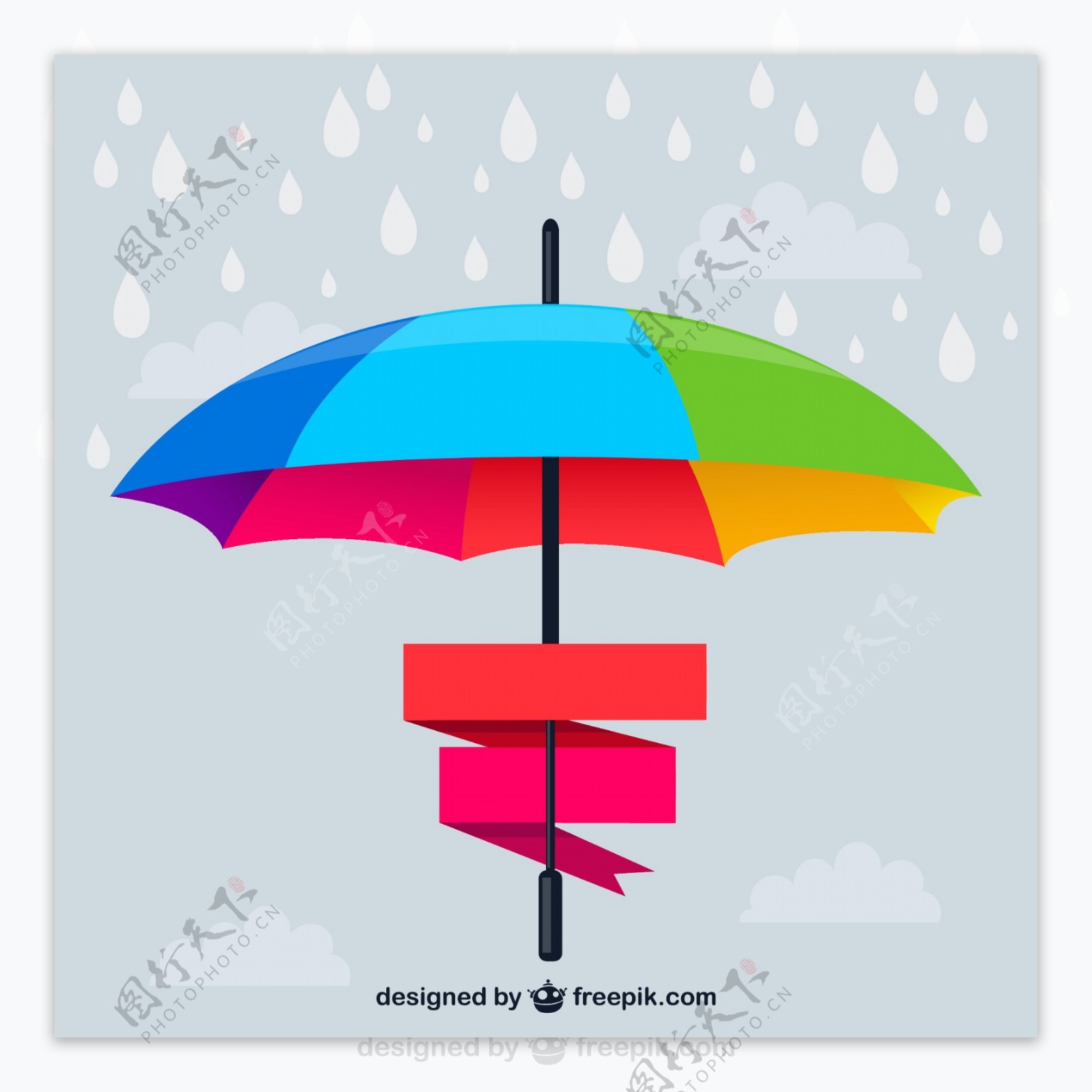 彩虹色雨伞设计矢量