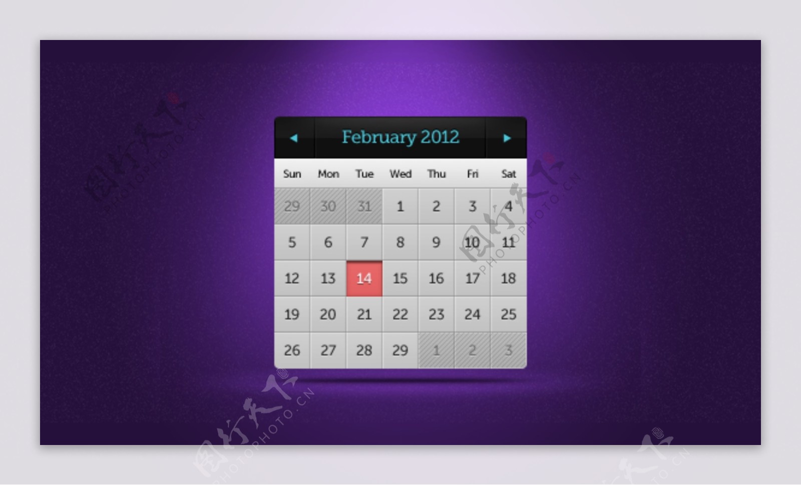 简单的最小的日历组件设计PSD