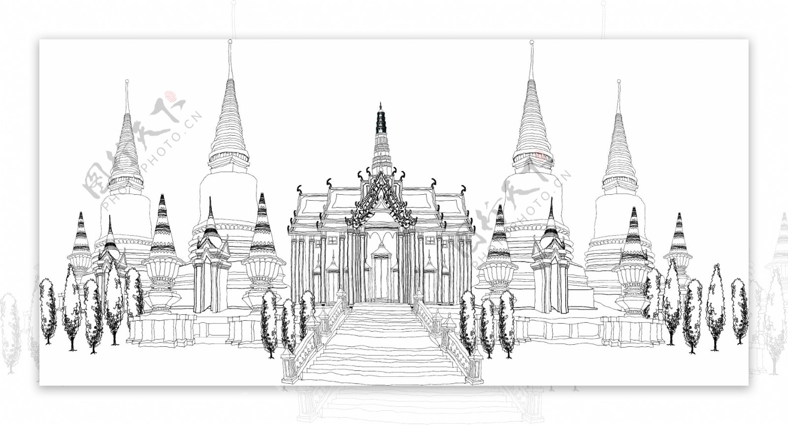 手绘泰国风格建筑