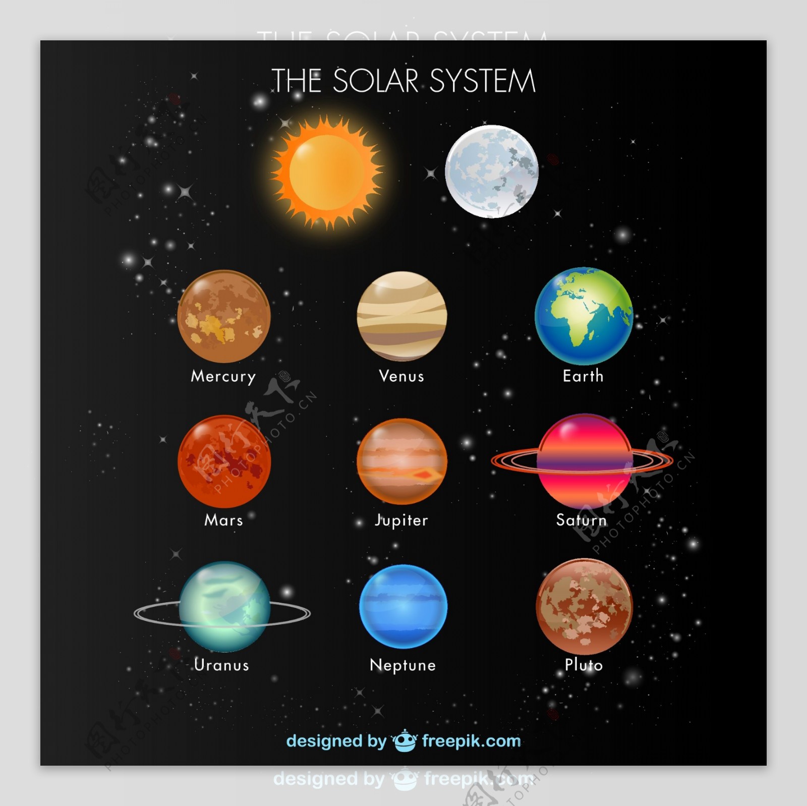 卡通太阳系图标矢量素材