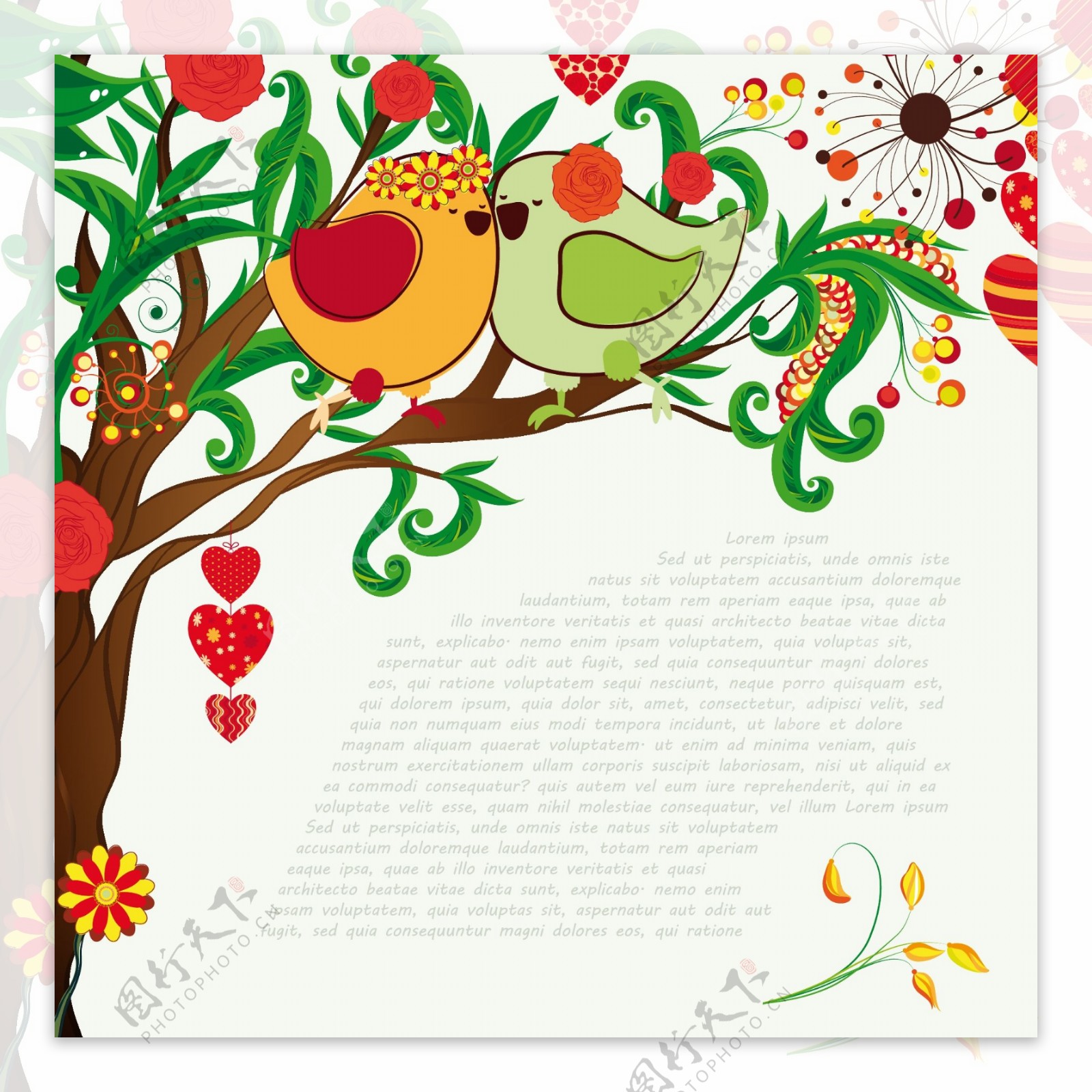 手工绘制的爱情鸟03插图矢量素材手绘插画的爱鸟