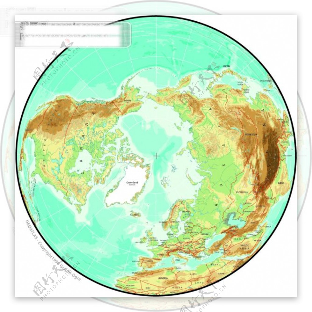 北半球球面地图矢量分色地形图