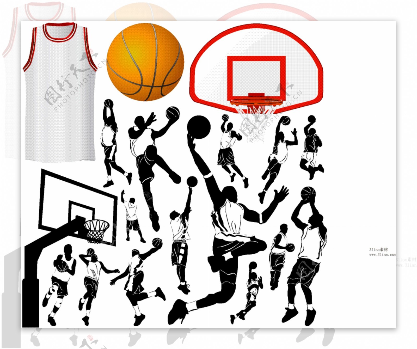 篮球人物各种运动剪影