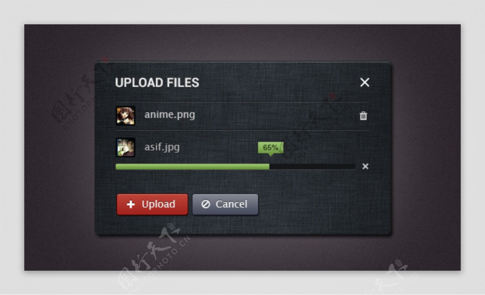 暗纹理上传文件的模态窗口PSD