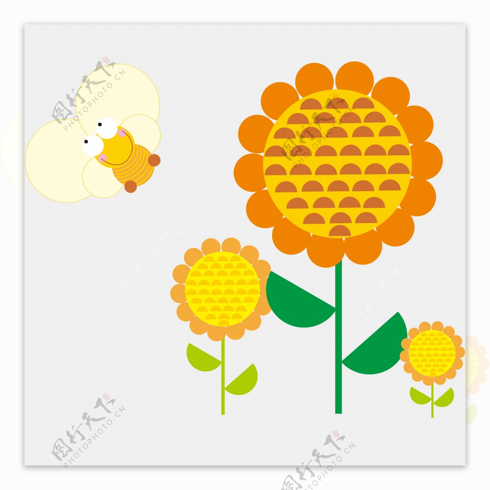 印花矢量图婴童小蜜蜂向日葵色彩免费素材