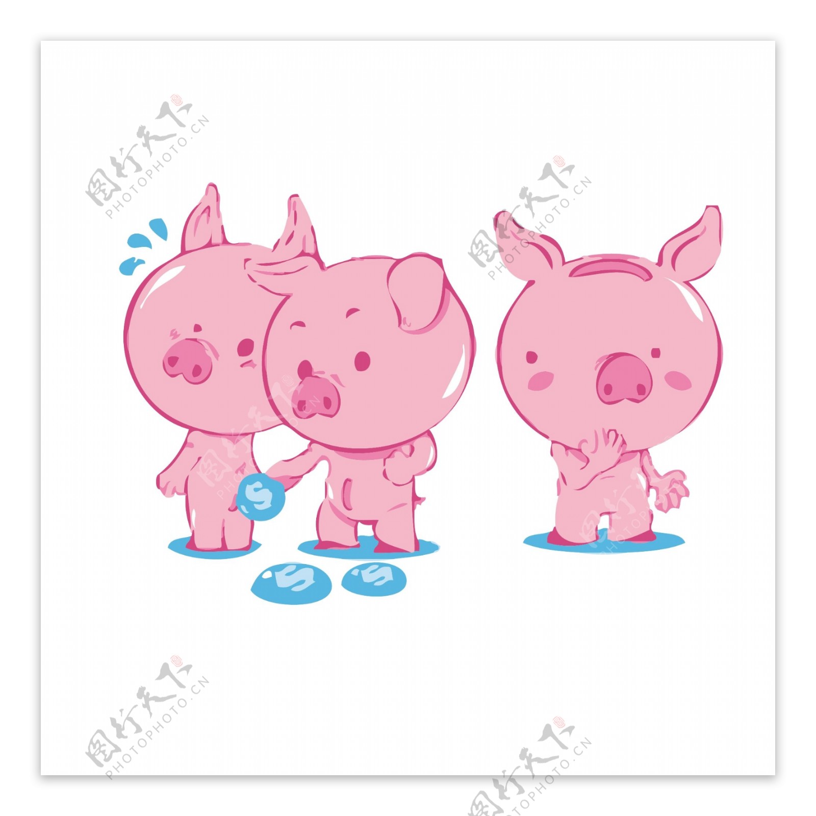 印花矢量图可爱卡通卡通动物猪色彩免费素材