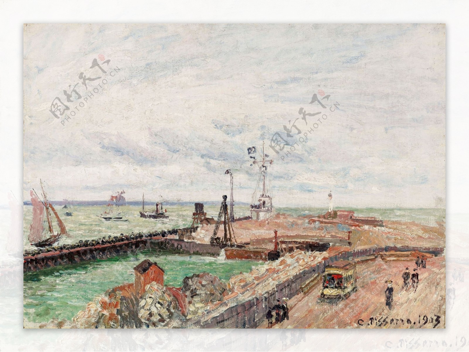 CamillePissarroThePierandtheSemaphoreofHavre1903大师画家风景画静物油画建筑油画装饰画