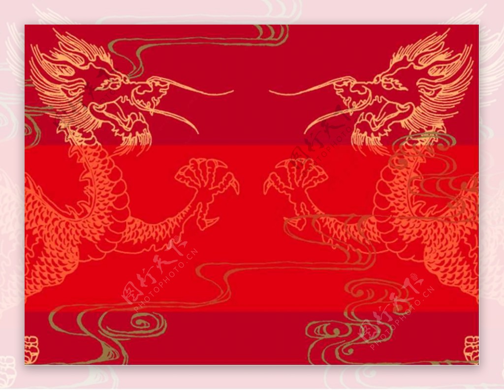 祥云龙图案中国红红色PPT模板