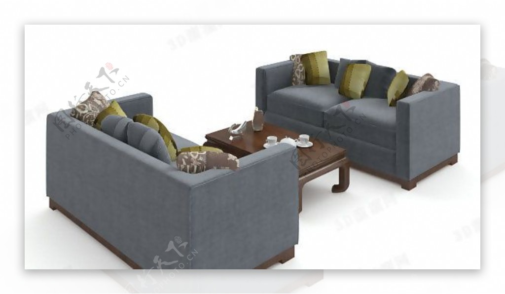 3D新中式沙发茶几组合模型