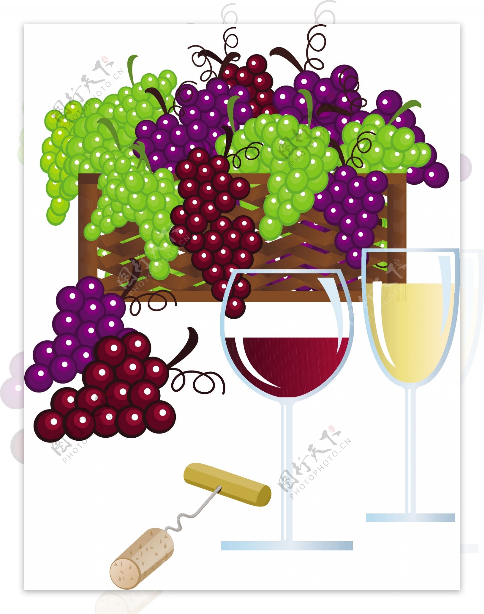 现实的葡萄和葡萄酒的设计矢量图03