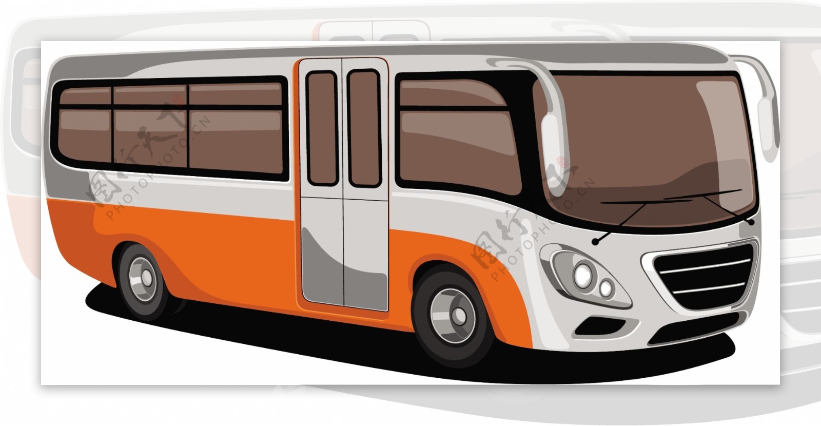侧视图的公共交通巴士的橙色和白色的颜色