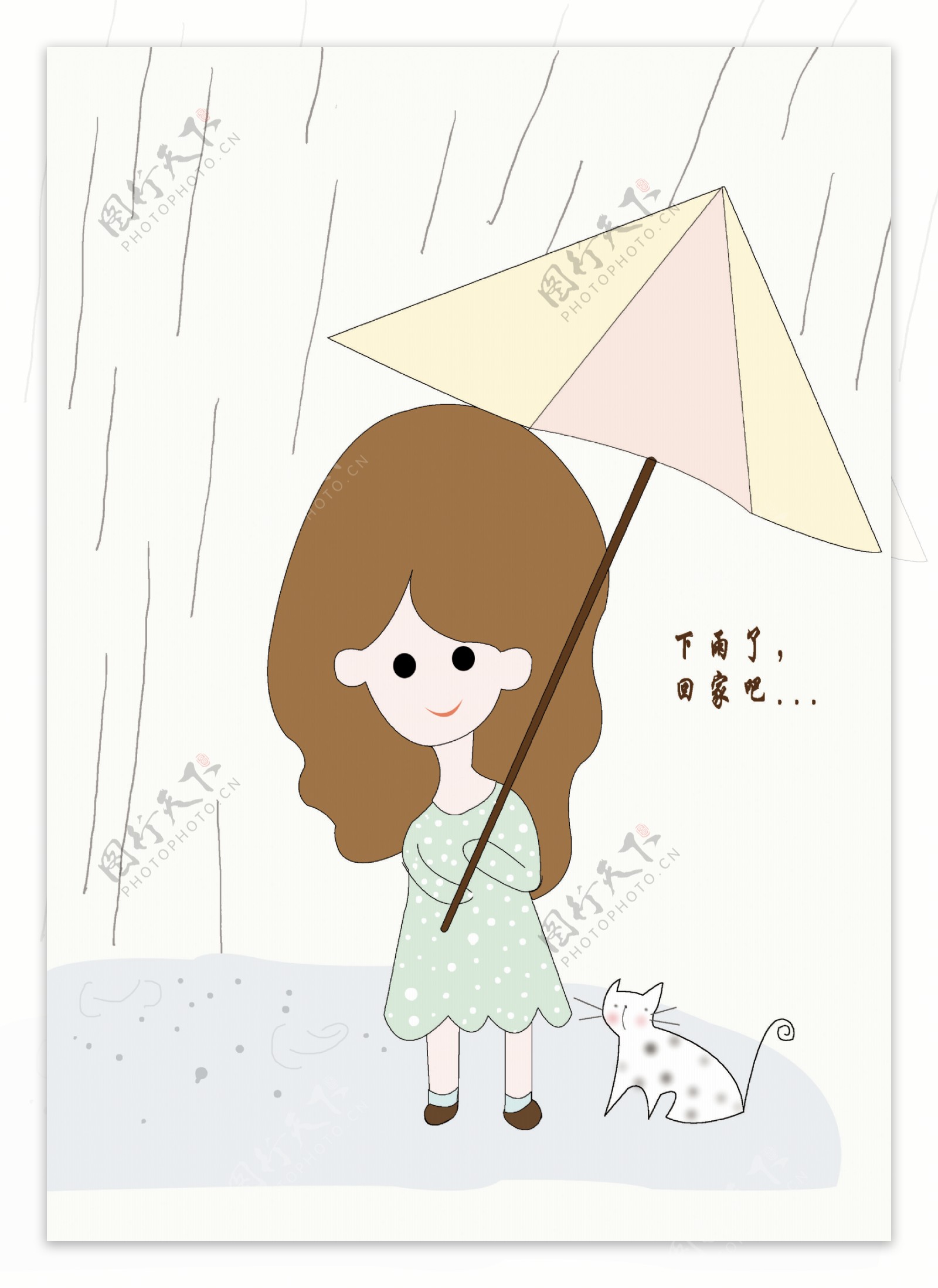 下雨了手绘插画图片