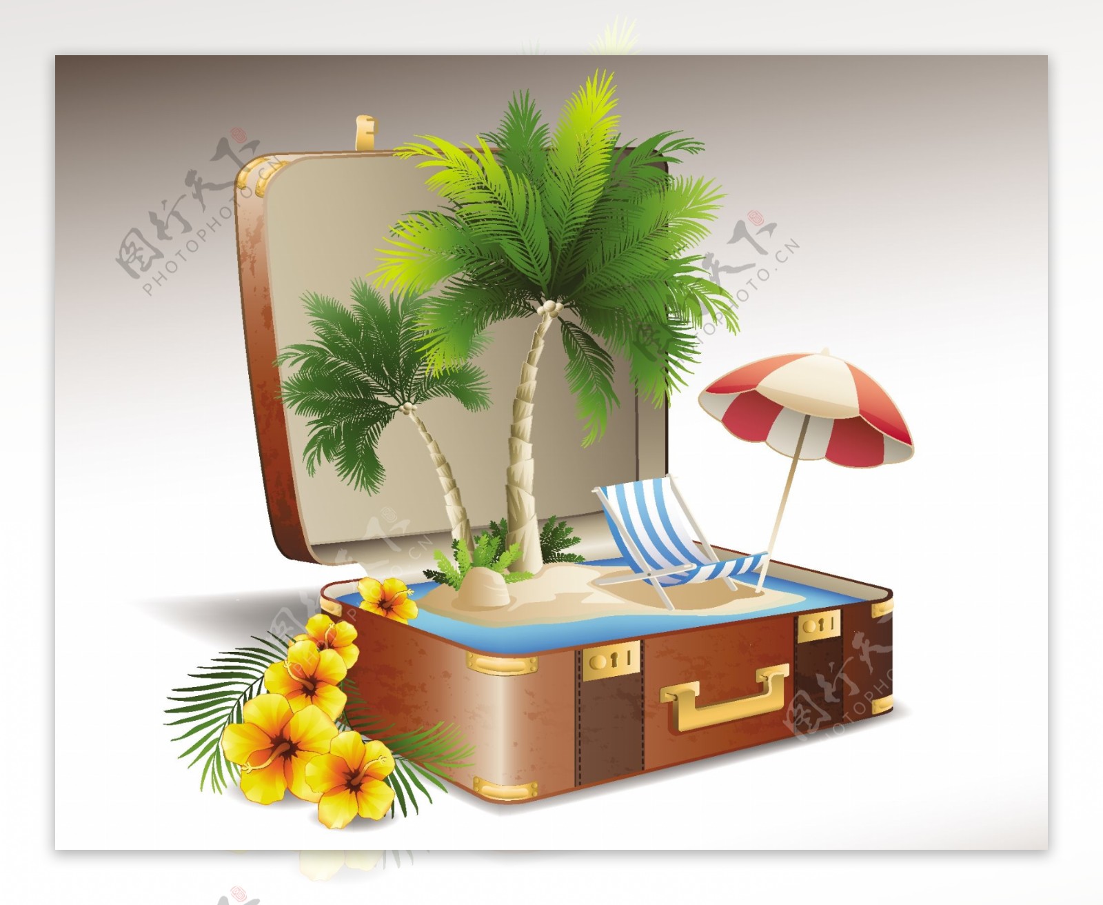 旅游要素和创作背景设置03个手提箱