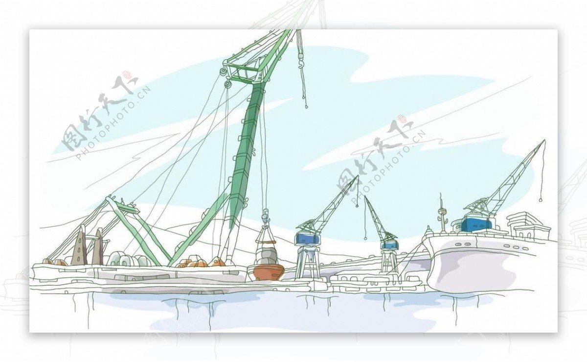 手绘重工业城市的海港图片
