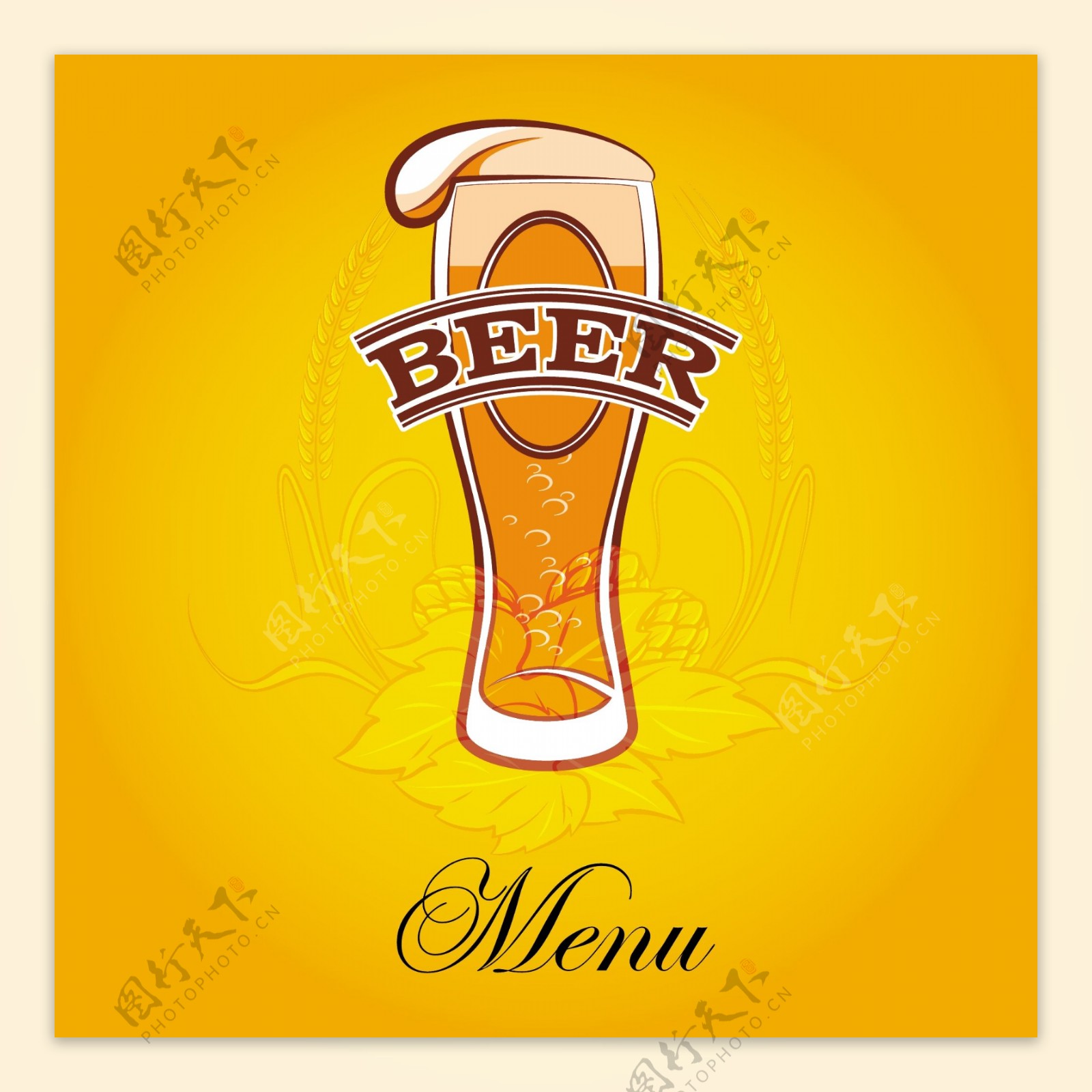 黄啤酒风格菜单封面设计矢量图05