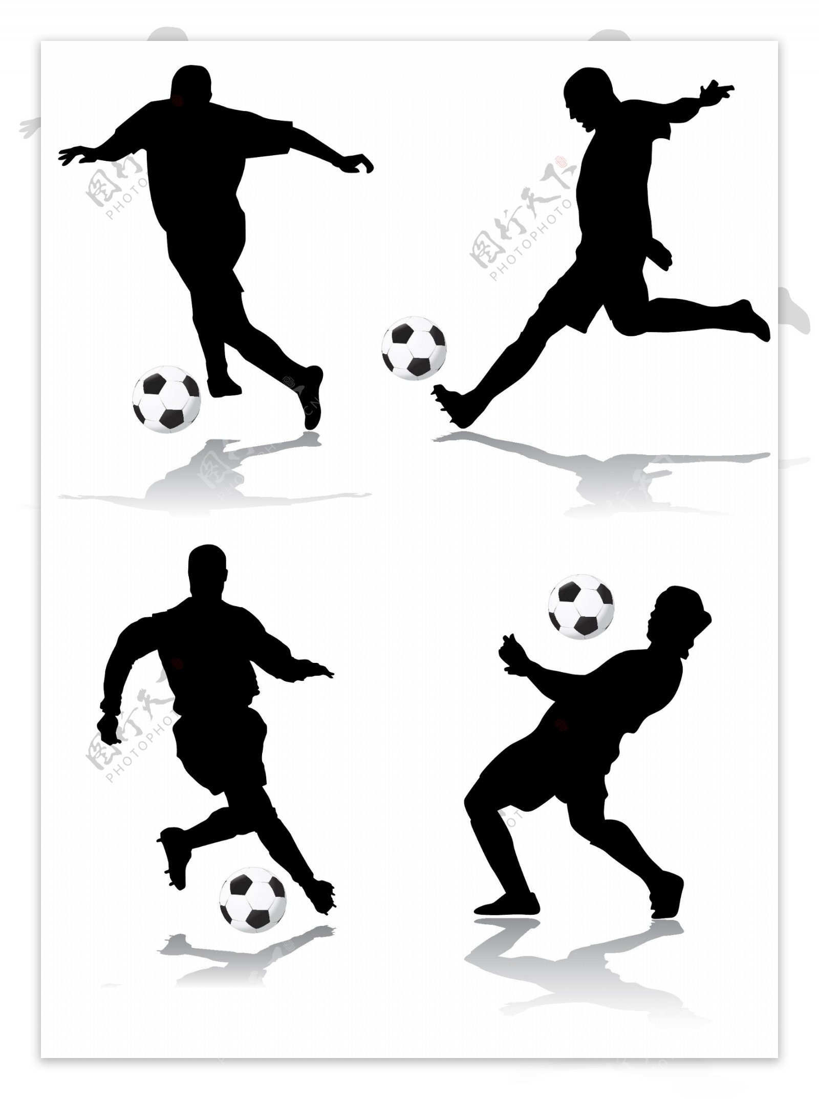 4个足球运动动作人物剪影