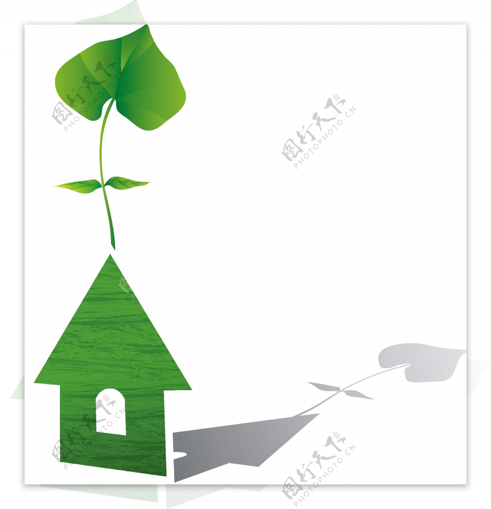 绿叶和绿房子背景图片