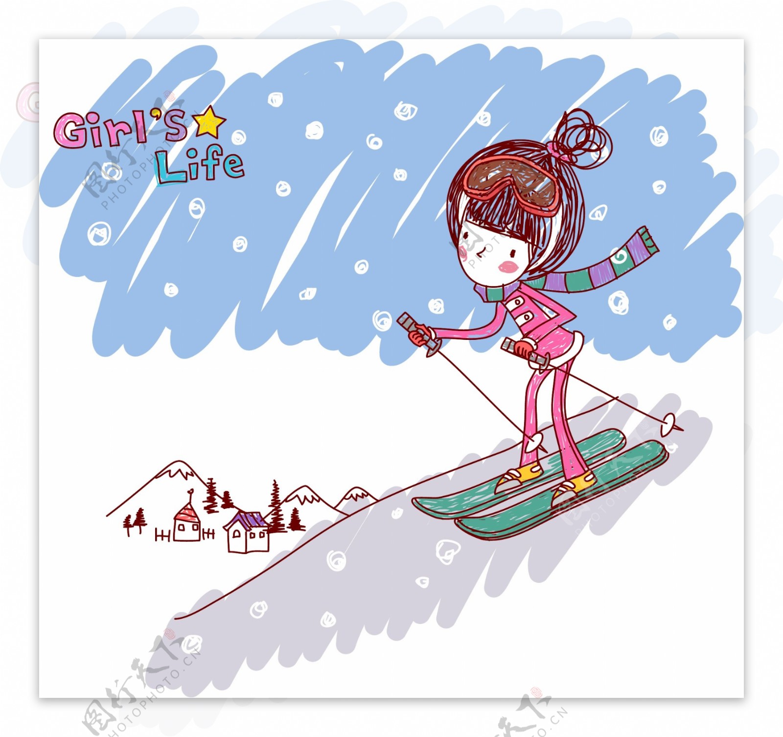 玩高山滑雪的女孩图片