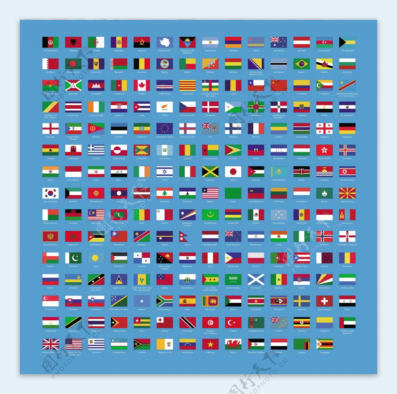 195世界国家的国旗图标集