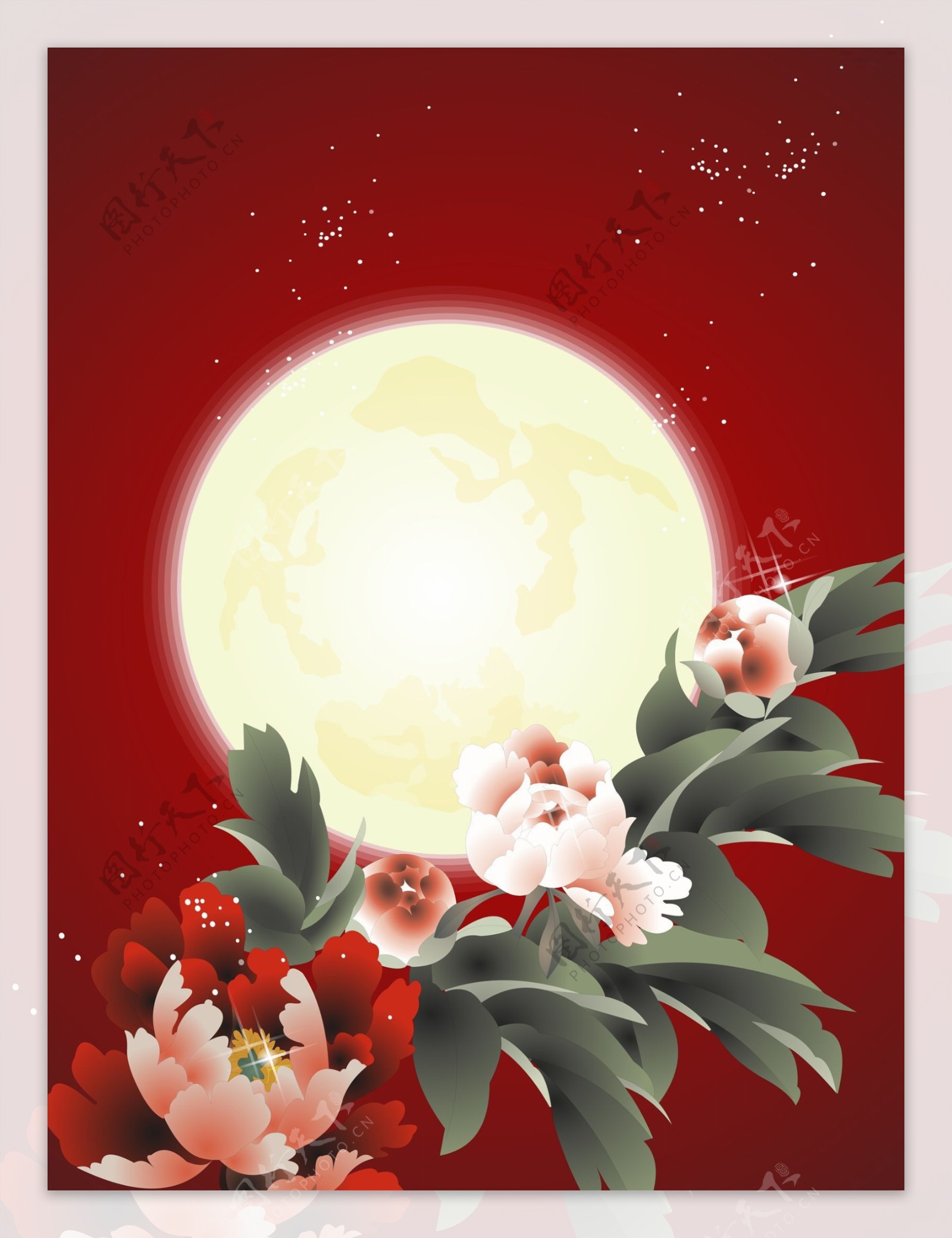 中秋节月亮牡丹花图片