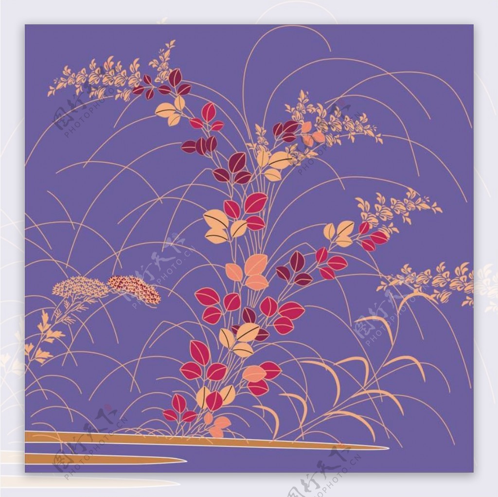 印花矢量图植物色彩紫色红色免费素材