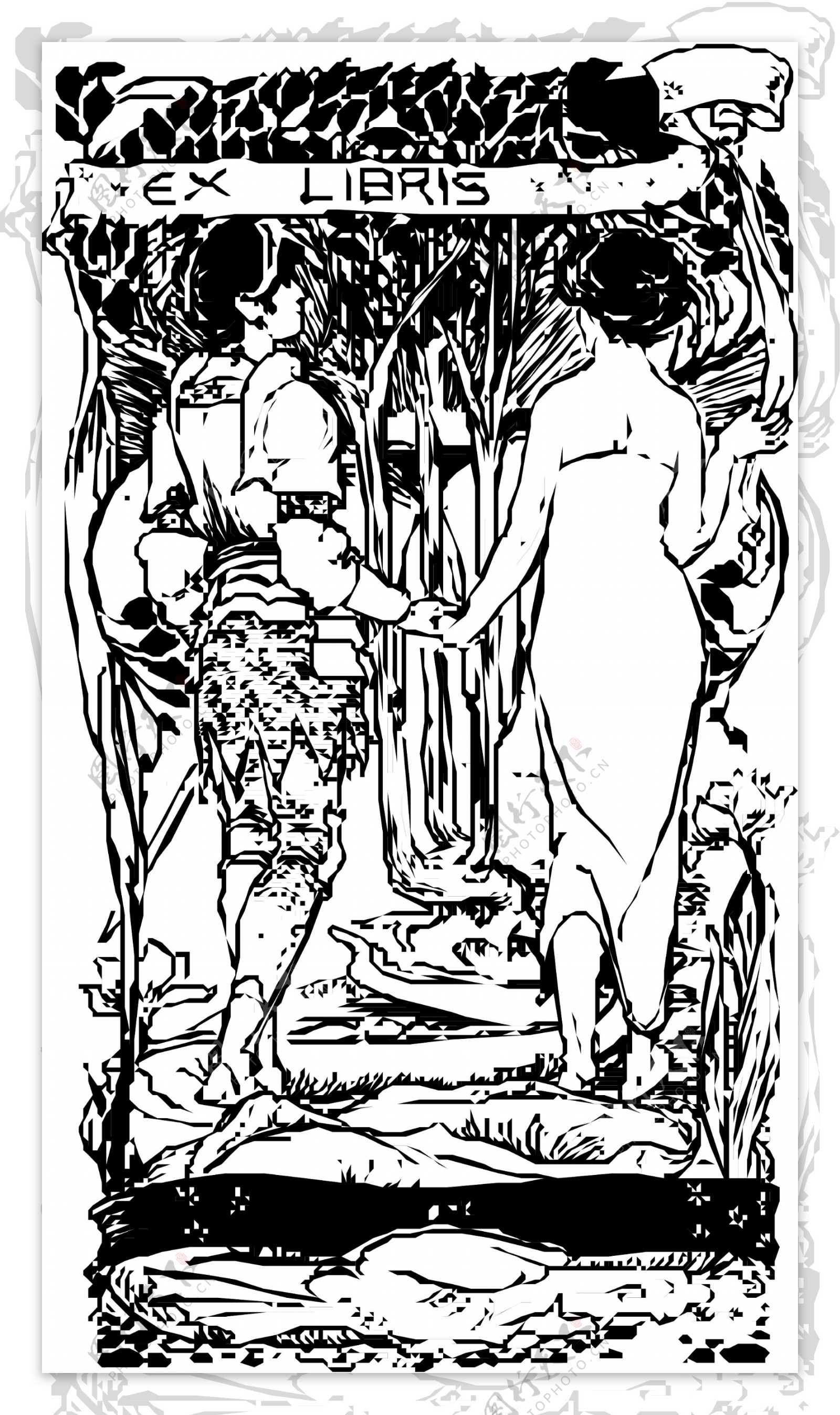 两个女人在森林里散步的图案