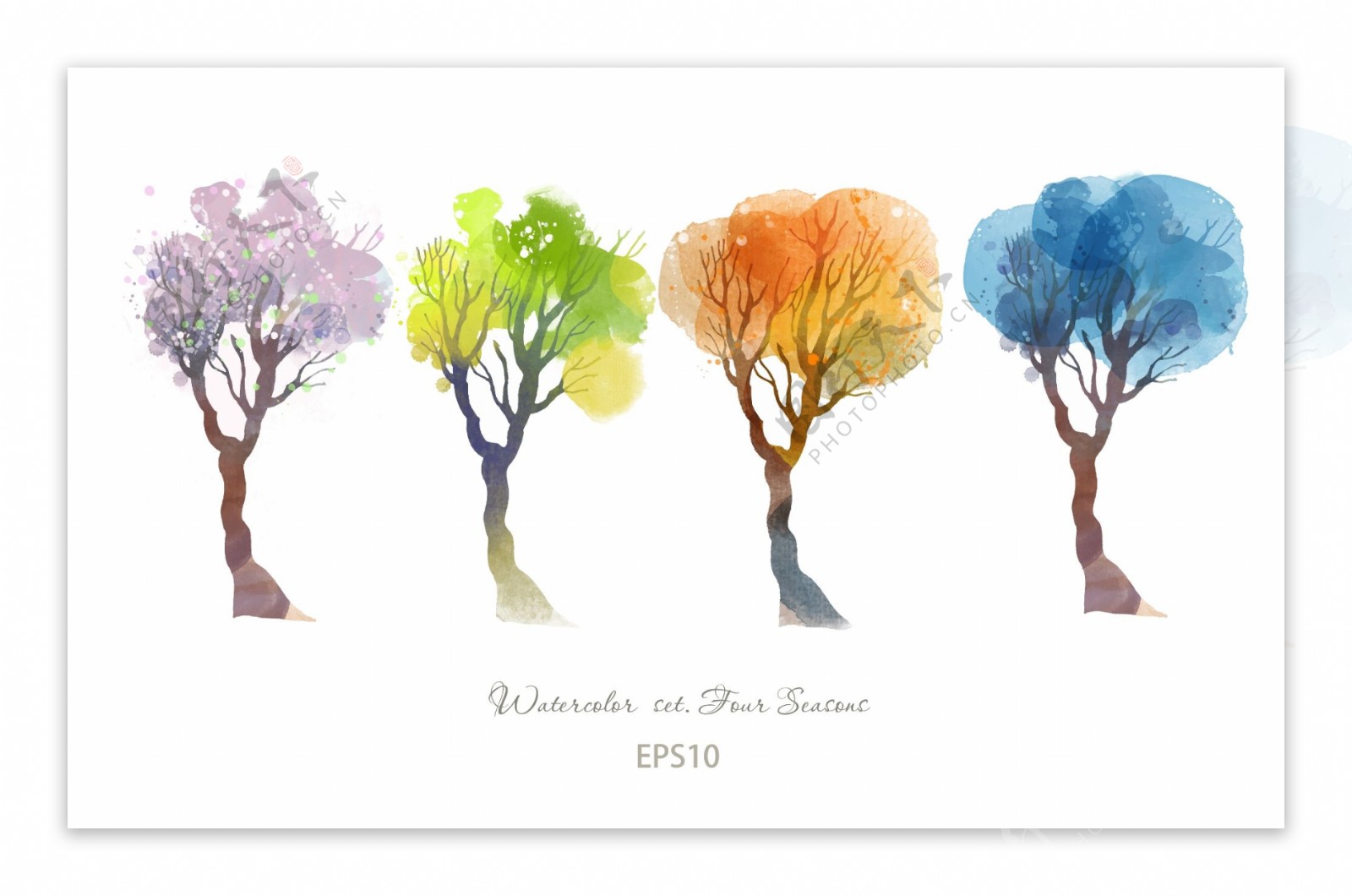 四季水彩树木矢量图