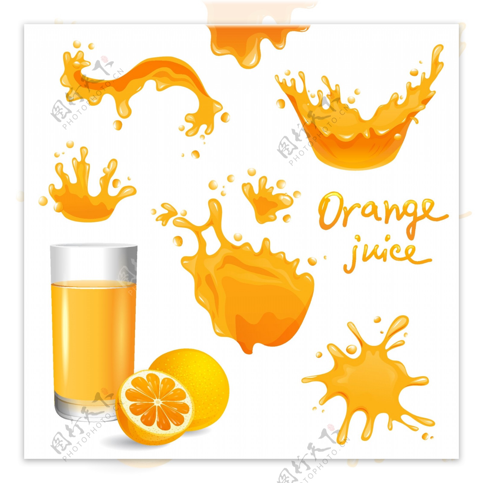 飞溅橙汁动态设计矢量图