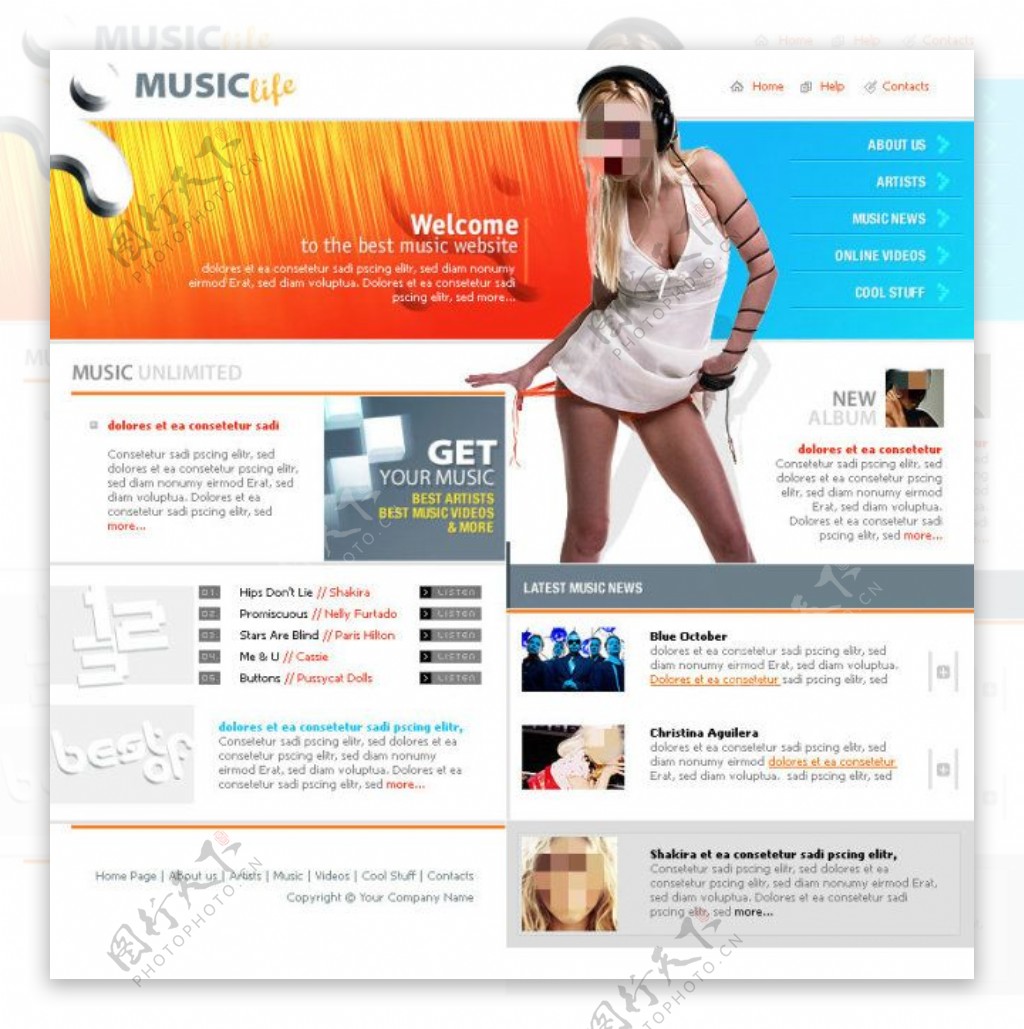 音乐类网页psd模板