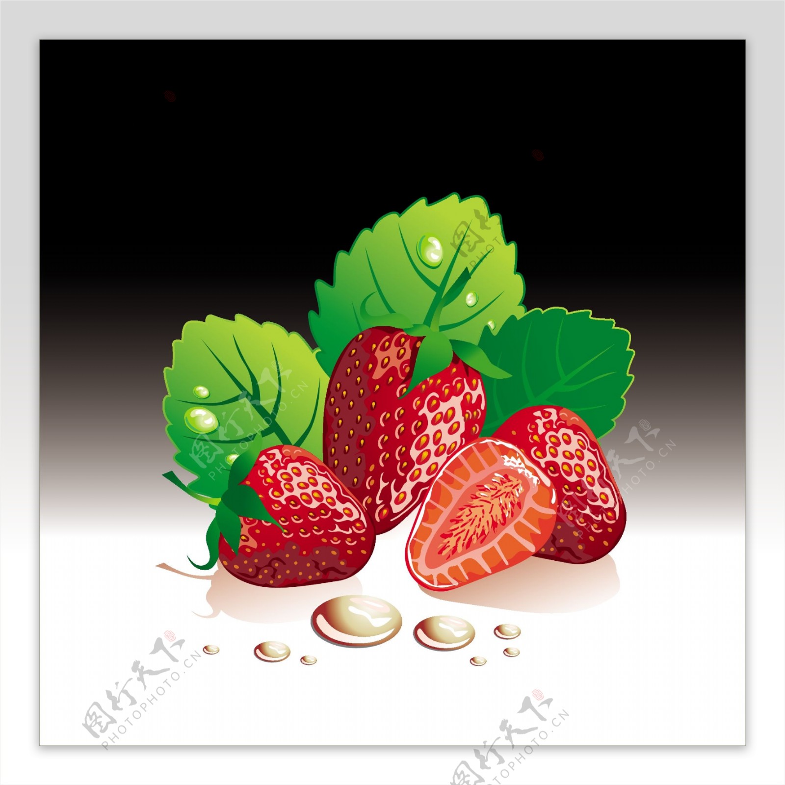 矢量素材新鲜的绿叶草莓背景