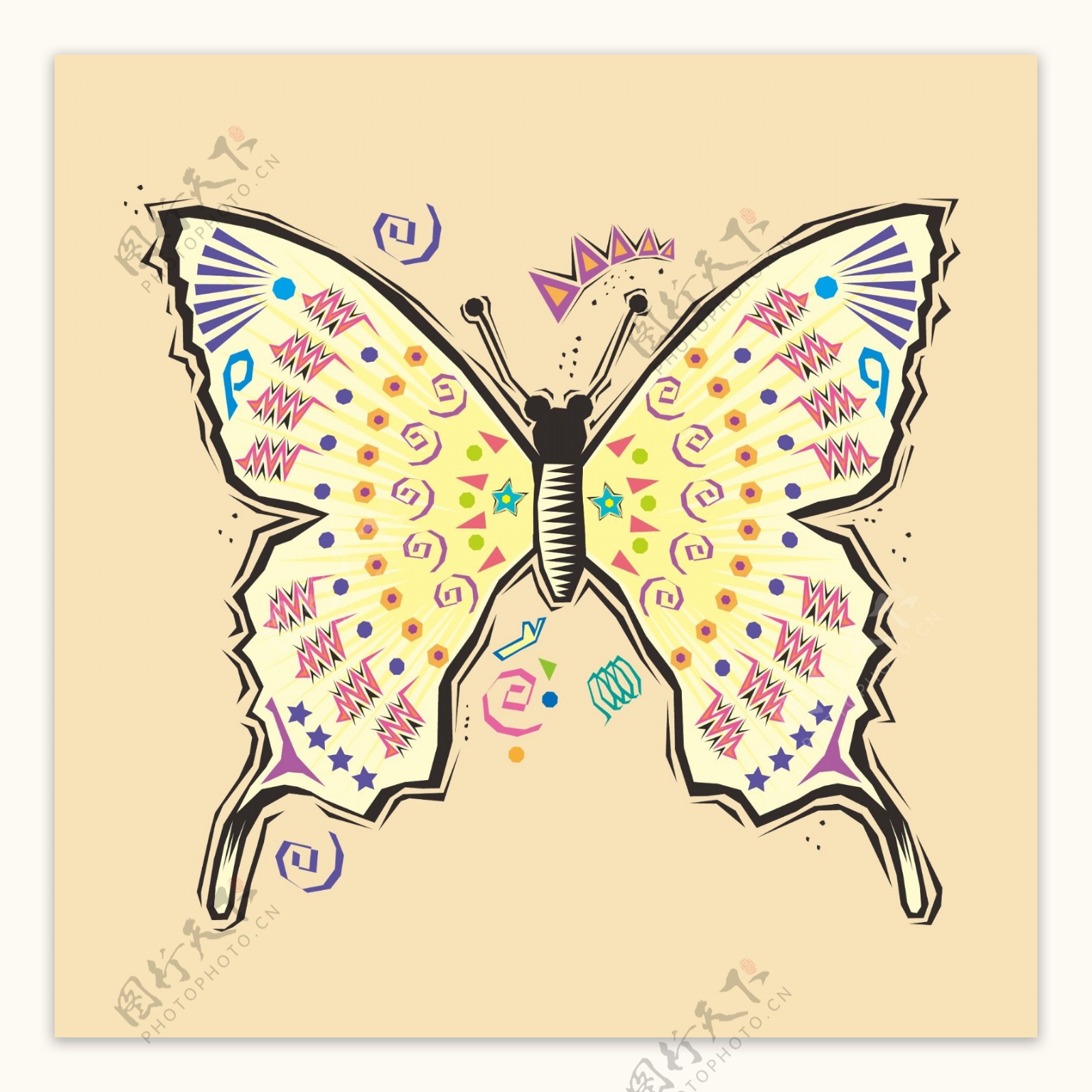 印花矢量图T恤图案动物蝴蝶色彩免费素材