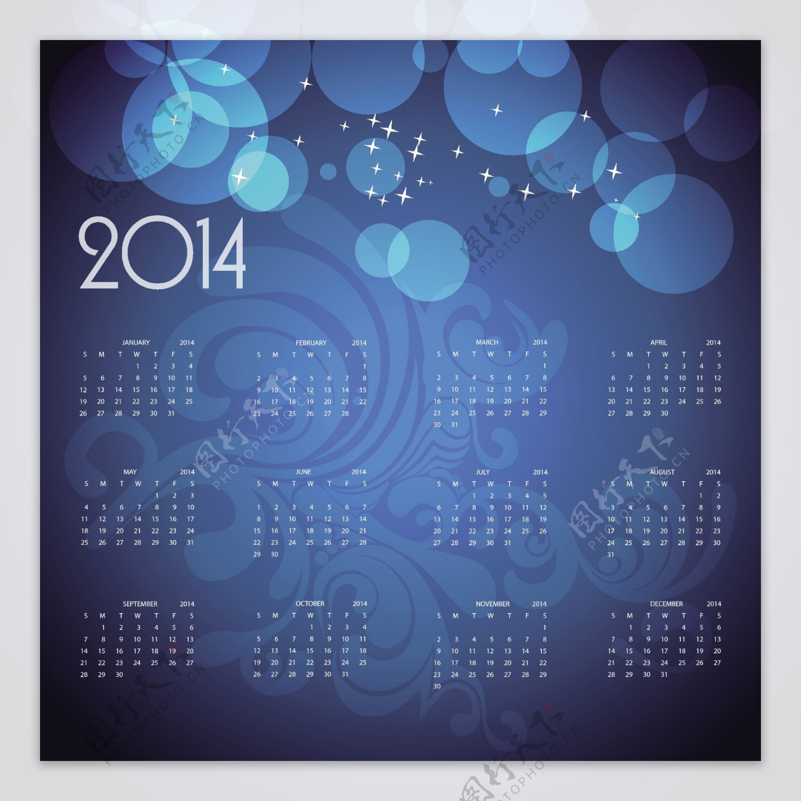 蓝色的摘要2014日历